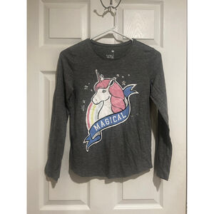 SO Girl’s Grey “unicorn” Long-sleeve Graphic Tee Shirt Sz. L-10/12